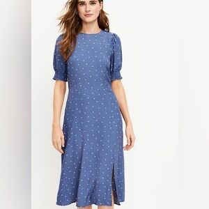 LOFT purple dress with side slit and white hearts -0